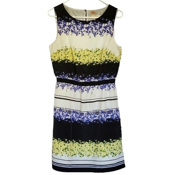 2099 * Ann Taylor Loft Spring Midi Dress White Navy Blue Size S - Picture 1 of 8